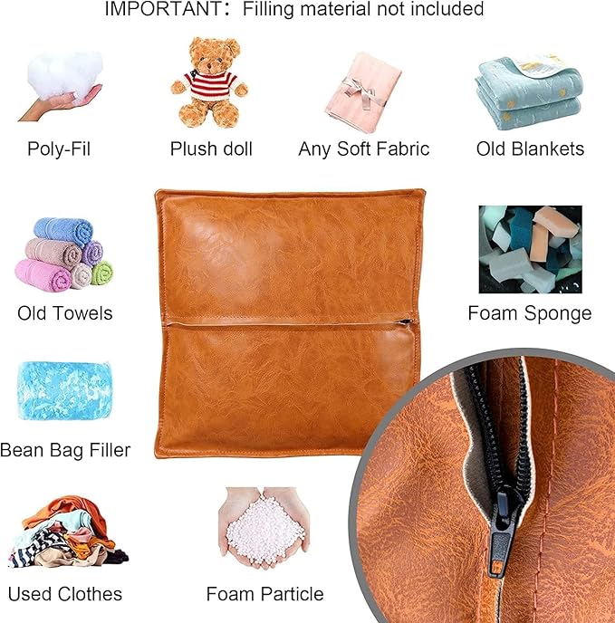 Louis Donné Moroccan Unstuffed Pouf Cover, Faux Leather Poofy Ottoman Footstool For living room Decoration Square Foot Rest for Storage Orange Floor Cushion Footrest 17.7 Inch (Only Cover) (No Filler)