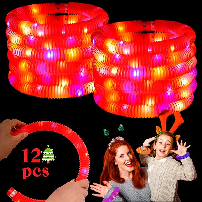 Light Up Glow Necklaces Bracelets Party Favors Accessories for Toddlers, Glow Sticks Pop Tubes for kids, Glow Birthday Camping Wedding Party Supplies Decorations for Boys Girls (Red 12 Pack)