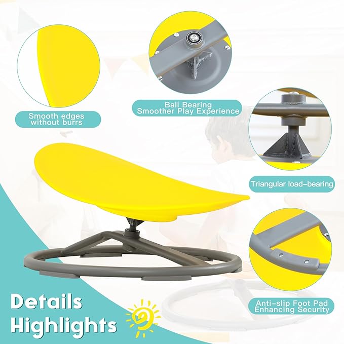 BABAMU Spinning Chair for Kids Autism Sensory Products Sit and Spin Autism Toys Sensory Chair ADHD Chair Swivel Chair Training Body Coordination (Yellow)