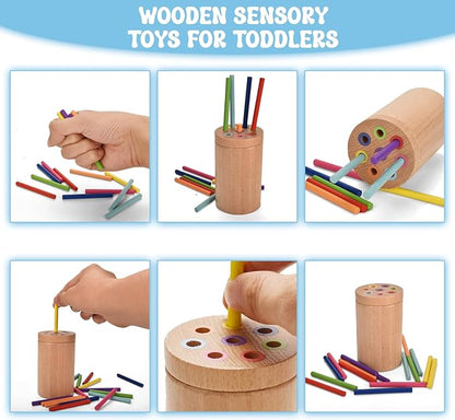 Montessori Toys for 1-3 Year,3 in 1 Wooden Learning Fine Motor Skills Toys Rainbow Color Sorting Toy for Toddlers - Preschool Color Matching, Educational Color Recognition ShapeSorter Boys Girls Gifts
