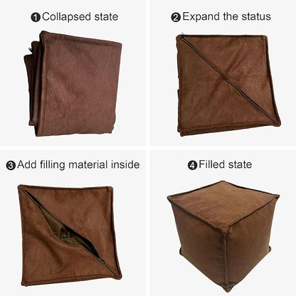 Louis Donné Square Unstuffed Pouf Ottoman Cover Foot Stool Poofy Ottomans Foot Rest small bean bag for Living room Decoration Floor Cushion Storage washable Brown microfaber Fabric(only Cover)NoFiller