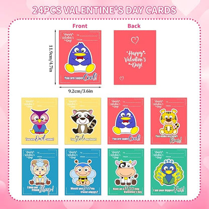 MOVINPE Bulk Valentines Day Craft Gifts for Kids Classroom Bulk, 24 Pack 5D Diamond Art Painting Keychains with Greeting Cards, School Prizes, Exchange Gift, Party Favors for Toddlers