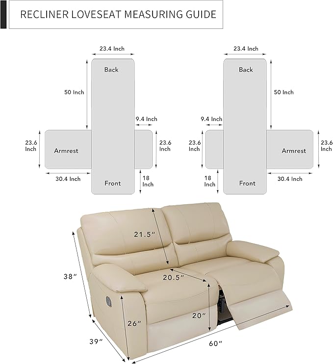 Easy-Going Loveseat Recliner Cover, Reversible Couch Cover for Double Recliner, Split Sofa Cover for Each Seat, Furniture Protector with Elastic Straps for Kids, Dogs, Pets(2 Seater, Camel/Ivory)