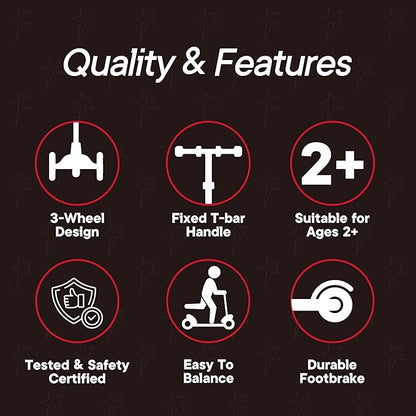 3 Wheel Scooter for Kids, Smooth Light Up LED Front Wheels, Wide Anti Slip Deck, Rear Foot Brake, Easy Lean to Steer Maneuvering, Indoor & Outdoor Ride On Toys for Ages 2 Up,