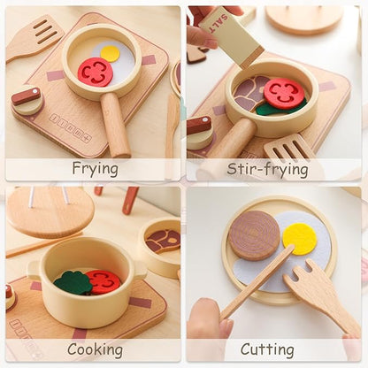 OESSUF Kitchen Set for Kids Wooden Play Kitchen Accessories Toddler Pretend Baking Cooking Playset, Cookware Utensils Learning Toys with Play Pots and Pans, Montessori Toy Gift Sets for Kids