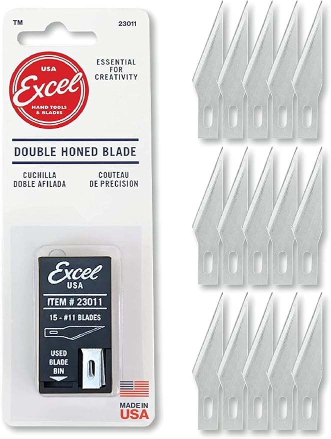 Excel Blades #11 Craft Knife Replacement Blades - Double Honed Blades for Craft Knife - Perfect for Trimming Wood, Plastic, Paper, Leather and More - Set of 15 with Dispenser