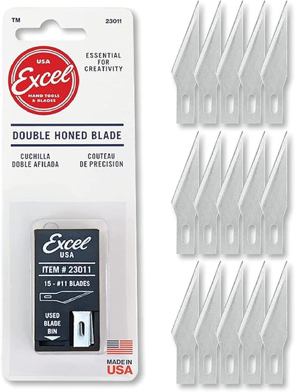 Excel Blades #11 Craft Knife Replacement Blades - Double Honed Blades for Craft Knife - Perfect for Trimming Wood, Plastic, Paper, Leather and More - Set of 15 with Dispenser
