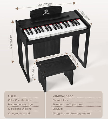 Vangoa Kids Piano Keyboard, 37 Keys Digital Piano for Kids, Music Educational Instrument Toy, Wood Piano for Girls and Boys,Classic Black