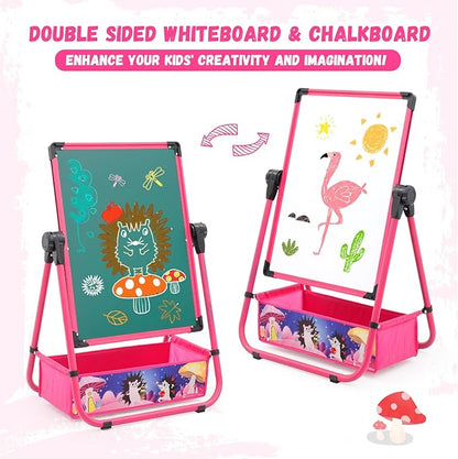 29.5inch-44inch Height Adjustable Whiteboard&Chalkboard Double Sided Easel 360°Rotating Standing Art Easel for Kids Suitable for Children Over 3 Years Old