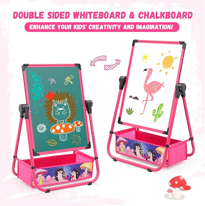 29.5inch-44inch Height Adjustable Whiteboard&Chalkboard Double Sided Easel 360°Rotating Standing Art Easel for Kids Suitable for Children Over 3 Years Old
