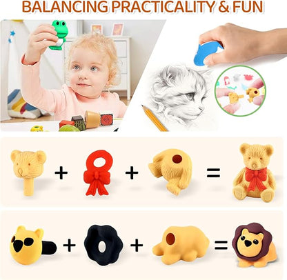 URSKYTOUS 81Pcs Animal Erasers Desk Pets for Kids Animal Pencil Erasers Bulk Puzzle Eraser Toys Gifts for Classroom Prizes,Game Reward,Treasure Box,Easter Egg Fillers,Goodie Bag Stuffers,Party Favors