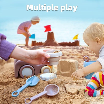 QLT Beach Toys for Toddlers - Kids Sand Toys Include Train Beach Truck, Beach Bucket, Scoop, Trowel, Colander, Rake, Sand Castle Toys - Sandbox Toys with Gift Box