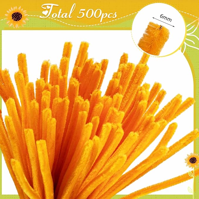 Peryiter 500 Pieces Pipe Cleaners Chenille Stems 12 Inch Craft Supplies Bulk for DIY Art and Craft Projects Creative Gift Wrapping Party Decorations(Sunflower Color,12 Inch)