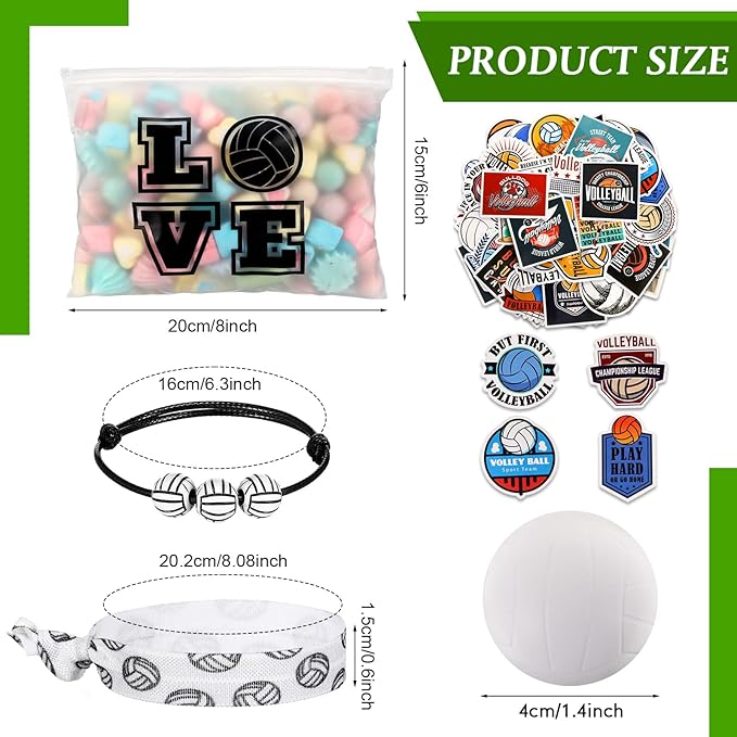220 Pcs Volleyball Party Favors Volleyball Gifts Include Volleyball Goodie Gifts Bags Bracelets Hair Ties Stress Balls Stickers Sports Birthday Party Supplies for Team Players