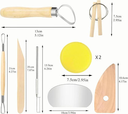 LINPHCEY 9PCS Clay Sculpting Tool Set - Easy to Use Trimming and Carving Tools with Sturdy Wooden Handles Perfect for Polymer Clay, Air Dry Clay, and More