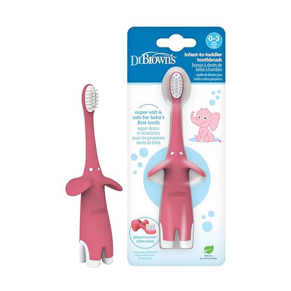 Dr. Brown's Infant-to-Toddler Training Toothbrush, Soft for Baby's First Teeth, Pink Elephant, 0-3 Years (Colors/Styles May Vary)
