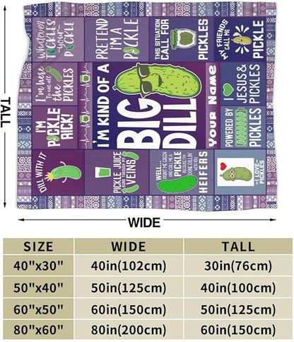 Custom Pickle Blanket with Name for Boys Girls, Personalized Cute Pickle Themed Design Printed Throw Blankets for Kids Lap, Chair, Giftable Blanket, 30"x 40"