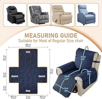 100% Waterproof Recliner Chair Covers for Reclining Chair, Large Recliner Covers That Stay in Place, Non-Slip Recliner Armchair Cover with Pockets for Kids, Pets, Dogs, Cat, Washable,Dark blue,28IN