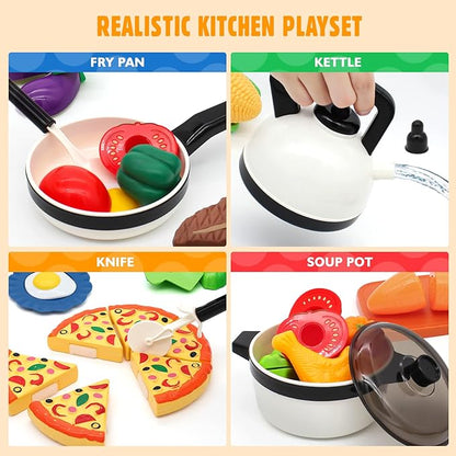 39 Items 62Pcs Play Kitchen Toy Accessories Set, Kids Kitchen Set with Play Pots and Pans, Pretend Play Food, Cooking Utensils, Apron, Toddler Kitchen Playset Kids Girls Boys Age 3+…