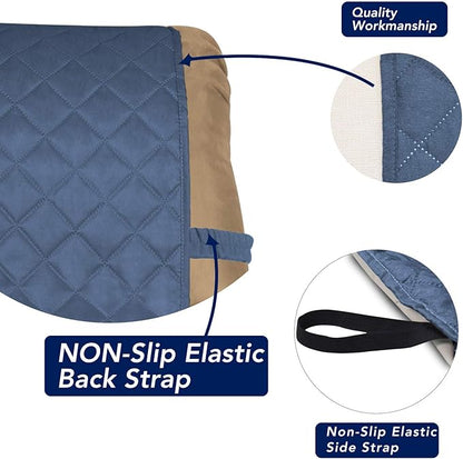 PureFit Reversible Quilted Sofa Cover, Water Resistant Slipcover Furniture Protector, Washable Couch Cover with Non Slip and Elastic Straps for Kids, Dogs (Small Recliner, Dark Blue/Light Blue)