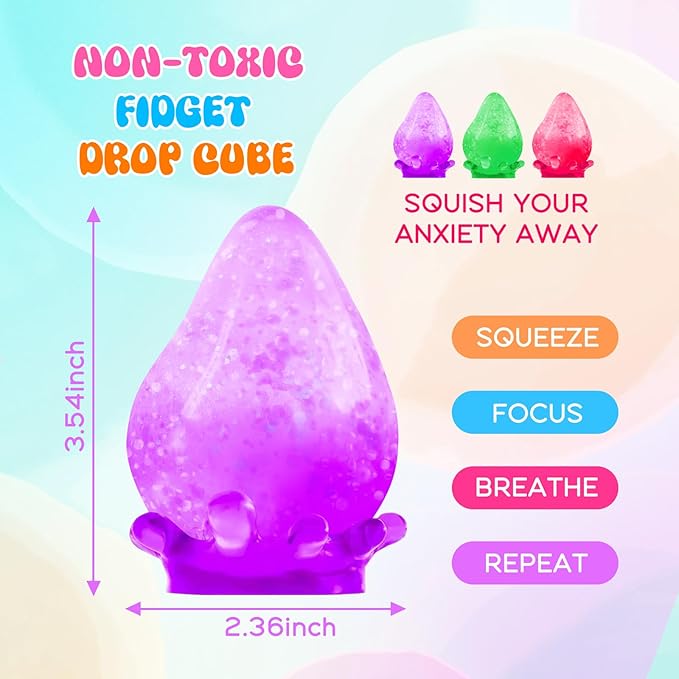 Fidget Toys Squishy Drop, Stress Cube Squishies Anxiety Stress Relief, Ice Squishy Stress Cube-Drop Malt Sugar Balls, Sensory Ball for Kids with Autism