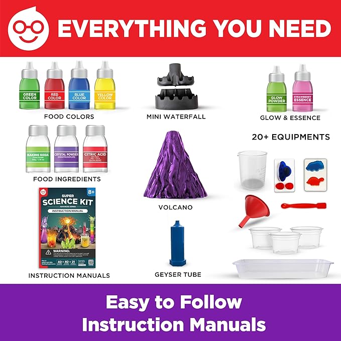 Doctor Jupiter Super Science Kit for Kids Ages 8-9-10-11-12-13-14 | Birthday Gift Ideas for Boys & Girls 8+ Years Old | STEM Toy with 100+ Experiments & Geyser Tube | Learning & Educational Kits