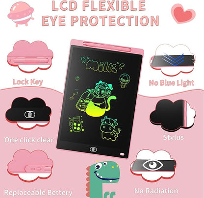 Genialba LCD Writing Board 16 Inches, Colourful Electronic Tablet, Portable Erasable Drawing Board, Graphic Tablet for Children's Games 3 4 5 6 7 Year Old Kid Boys Girls (Pink)