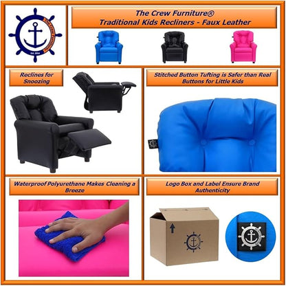 The Crew Furniture Traditional Kids Recliner, Toddler Ages 1-5 Years, Pu Faux Leather, Blue