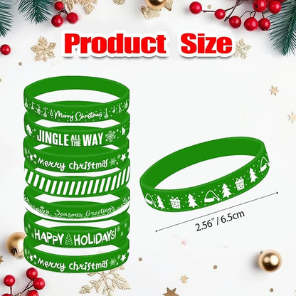 Morcheiong 42 Pieces Christmas Rubber Bracelets 7 Classic Design Silicone Wristbands for Merry Xmas Party Favors (Green)