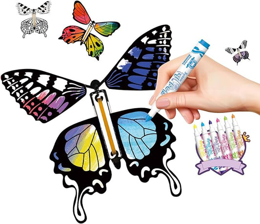 SANYIYIBA 24 Pack Flying Butterfly Craft Kit with 12 Wind Up Butterflies and 12 Color Pens - DIY Toys for Kids' Parties School Activities and Parent-Child Fun