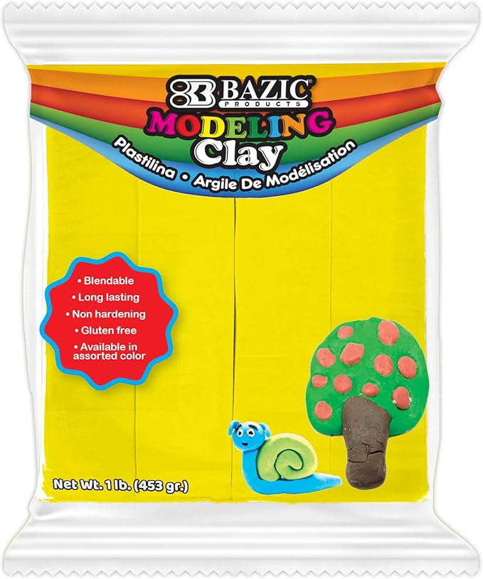 BAZIC Modeling Clay Yellow Color 1 LB, Modeling Dough Art Craft Non Toxic Gift for Artist Kids, Bulk for Classroom, 1-Pack
