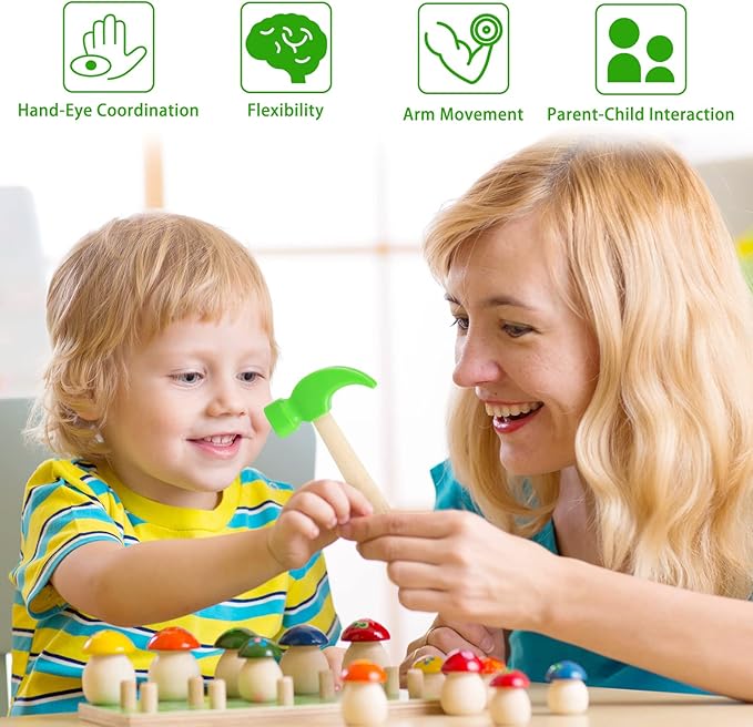 Fowecelt Wooden Hammer Toys Simulation Hammers Maintenance Tools Educational Toys for Kids Birthday Party Games Supplies