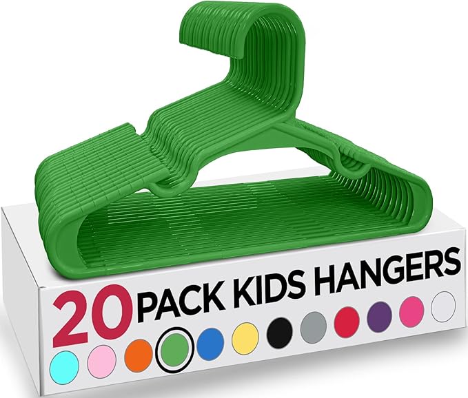 Utopia Home 20 Pack Kids Hangers - 11.5 Inch Plastic Baby Hangers for Closet - Childrens Hanger for Clothes & Infant Hanger for Closet - Ideal for Everyday Standard Use (Green)