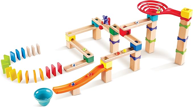 Hape Marble Run Race Track | Wooden DIY Marble Run Set with Dominoes, STEAM Educational Learning Toy, 81 Pieces, for Kids 3 Years+