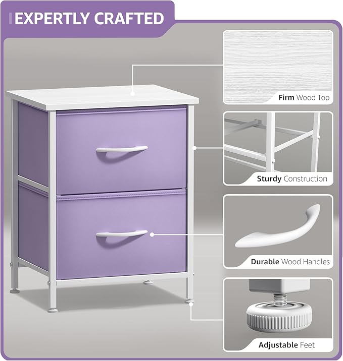Sorbus Nightstand with 2 Drawers - Kids Bedside Furniture End Table Night Stand - Steel Frame, Wood Top & Easy Pull Fabric Bins - Dresser & Chest for Home, Bedroom Accessories, Office & Dorm (2 Pack)