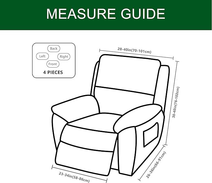CRFATOP Recliner Chair Slipcovers with Pockets 1Seat Recliner Cover 4-Pieces Fallon Collection Slipcover Lazy Boy Chair Cover for Recliner with Elastic Bottom,47