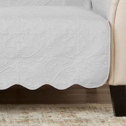 Great Bay Home Medallion Stitched Solid Furniture Protector Stain Resistant Durable Furniture Protector Elenor Collection (Loveseat, White/Sand)