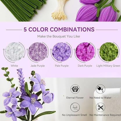 500 Pcs Pipe Cleaners for Crafts – 5 Colors Chenille Stems with Glue Guns & Tape Measure – Perfect for DIY Projects, Holiday & Room Decorations, Arts and Crafts Activities (Purple, 12in x 8mm)