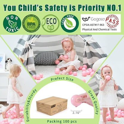 GOGOSO Ball Pit Balls Blue Balls for Ball Pits, Baby Pool for Babies, Kids, Toddlers, Boys, Phthalate Free BPA Free, Pack of 100 with Storage Bag, with Color Pearl Blue, Light Blue, White