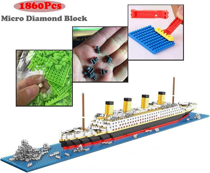 Titanic Ship Model Building Block Set, 3D Puzzle Sets DIY Educational Toys, Bricks Toy, with 1860Pcs Micro Mini Blocks, Ideal Gift for Kids and Adults