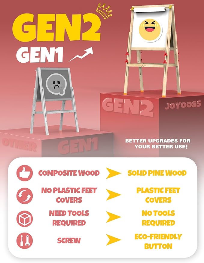 JOYOOSS Easel for Kids Art Easel Kids Easels for Toddlers Easel, Toddler Art Easel Dual-Sided Adjustable Wooden Magnetic Board for Kids Easel for Toddlers 3-4 Years and Art Easel for Kids Ages 4-8