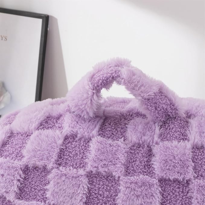 Aimuan Reading Pillow Checkered Bed Rest Wedge Backrest Checkerboard Pillow with Arms Back Support for Sitting Up in Bed Cushion Incline Rest Sleeping Snoring Pillow, Purple Large