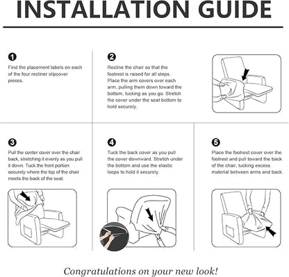 Recliner Chair Covers Leather Look Recliner Cover 4-Piece Slipcovers for Small Reclining Chair Furniture Protector for Kids Dogs Pets Spandex Fabric Washable (1 Small Seater, 02 Black)