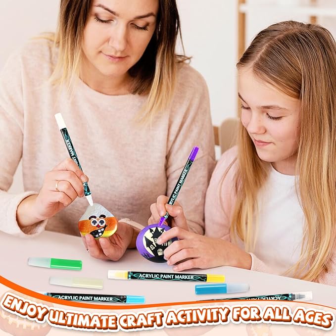 JULEASEL Rock Painting Kit, Glow in The Dark Rock Craft Paint Kits, Arts and Crafts for Kids Ages 6-12, Holiday DIY Crafts for Girls & Boys with Mess-Free Paint Pens Markers
