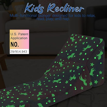 MeMoreCool Toddler Couch Fold Out Sofa Bed, Kids Lounge Chair Foldable Floor Lounger, 3-in-1 Folding Children Chair Bed, Pull Out Recliner for Toddlers 1-6, Unicorn