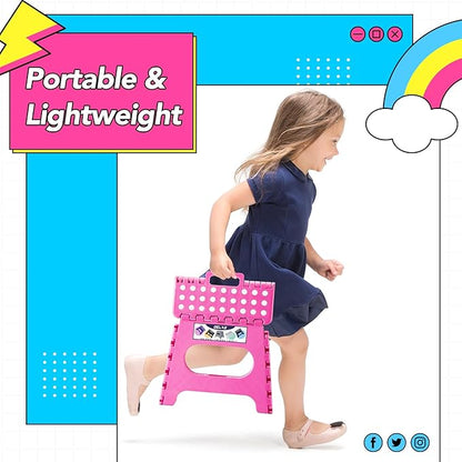 Delxo Folding Step Stool,11 Inch Non-Slip Foldable Step Stools for Kids and Adults,Portable Foldable Step Stool Lightweight Small Folding Stool with Handle for Kitchen Bathroom in Pink,1 Pack