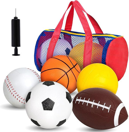 LovesTown Sports Balls for Kids, 5 Pack Inflatable Playground Balls Rubber Kickballs Dodgeballs with Duffle Bag, for Kids Toddlers Indoor Outdoor Toys