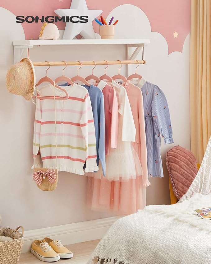 SONGMICS Baby Hangers 30 Pack, Kids Hangers for Closet, 11.8 x 8.1 Inches, Rose Gold 360° Swivel Hooks, Space-Saving Clothes Hangers, Velvet Hangers for Nursery, Non-Slip, Jelly Pink UCRF027P30