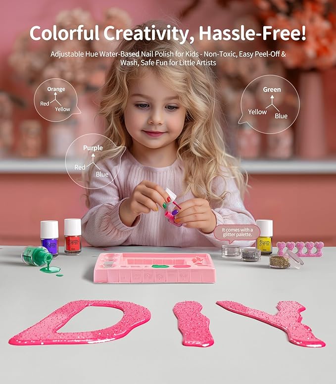 Geyiie DIY Nail Polish Toys Toys, Nail Art Kits for Girls, Bead Bracelet Making Kit with Beads in Acrylic organizers box, Make up toys for kids Craft Kit for Dress Up, Arts Kit Toys