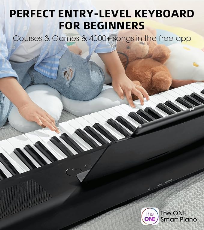 The ONE Smart Keyboard COLOR 61 Lighted Keys Piano Keyboard, Electric Piano for Beginners with 256 Tones, 64 Polyphony, Built-in LED Lights and Free Apps (Black)